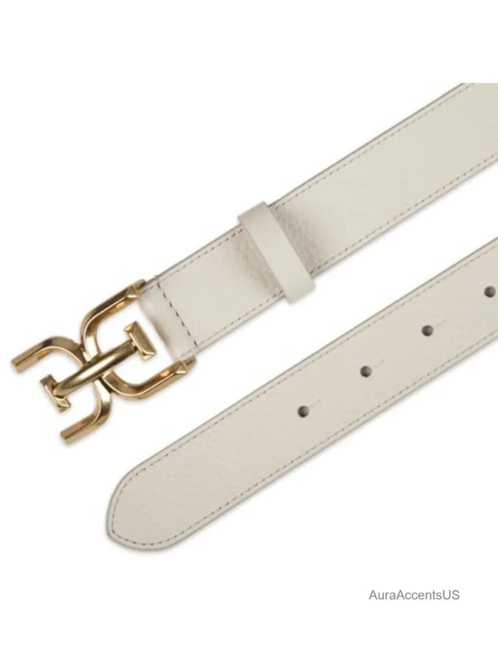 Leather & PU Double-E Logo Plaque Buckle Slim Belt for Jeans, Dresses, Trousers